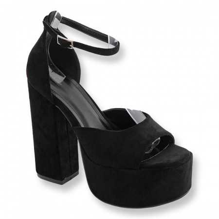 MISS JAIME Chaussures femme platform noir talon carré suédine lanière à la cheville noir