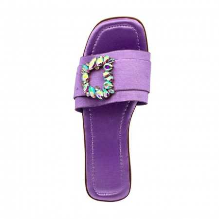 MISS EVA Chaussures pour femme sandales printemps été claquette strass bijoux parme violet