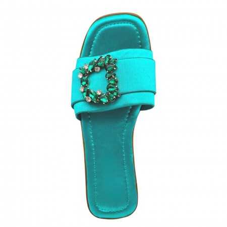 MISS EVA Chaussures pour femme sandales printemps été claquette strass bijoux turquoise