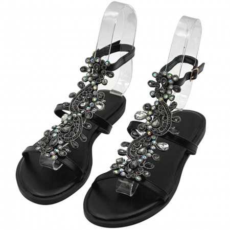 MISS ALICIA Chaussures pour femme sandales printemps été claquette strass bijoux noir