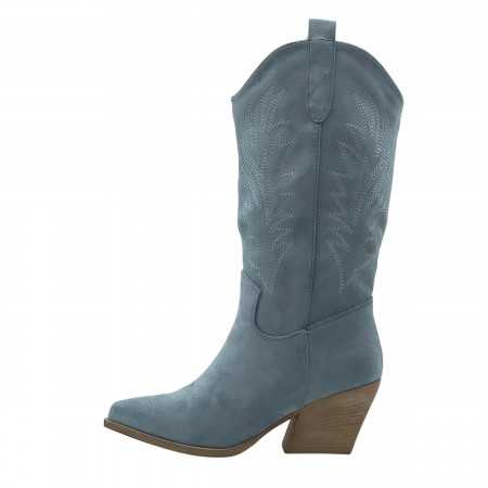 MISS GIANA Chaussures femme bottes hautes western boots coachella talon carré bleu