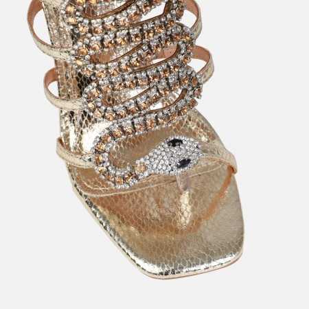 MISS VIPERE GOLD chaussures femme talon or strass faux serpent en strass diamants or