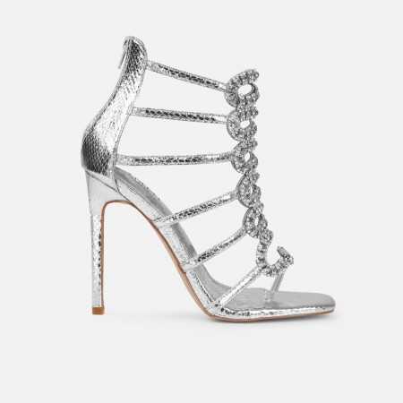 MISS VIPERE ARGENT chaussures femme talons argent strass faux serpent en strass diamants