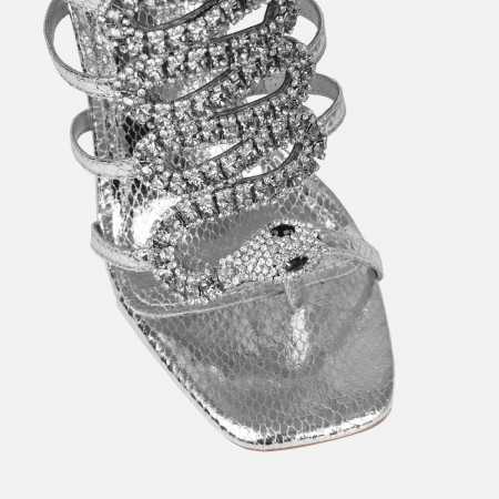 MISS VIPERE ARGENT chaussures femme talons argent strass faux serpent en strass diamants