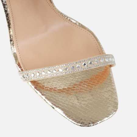 MISS DIAMANTE Magnifique chaussures sandales ouverte strass montantes talon aiguille or gold