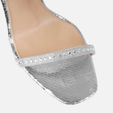MISS DIAMANTE Magnifique chaussures sandales ouverte strass montantes talon aiguille argent silver