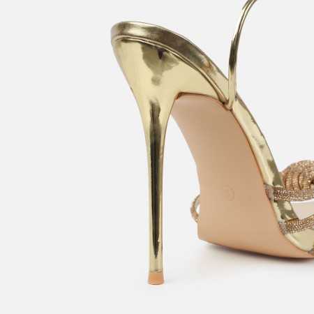 Magnifique chaussures pour femme talon aiguille gold nœud strass