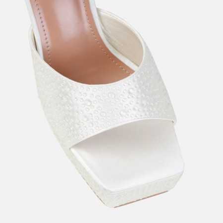 Magnifique chaussures pour femme talon a platform en satin blanc et strass pour mariage