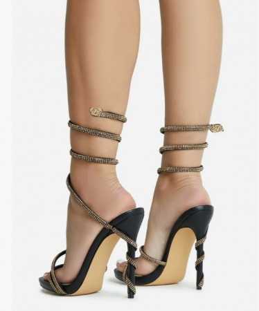 Magnifique chaussures pour femme lanières serpent en strass qui s'enroulent à la cheville.