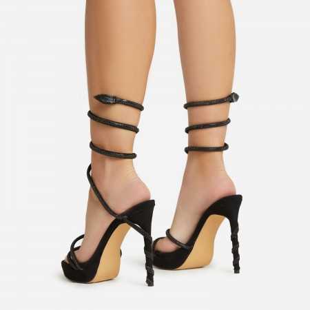Magnifique chaussures pour femme lanières serpent en strass qui s'enroulent à la cheville.